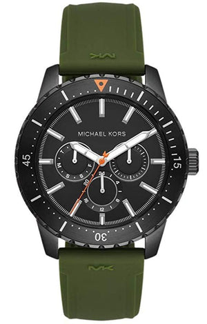 Michael Kors Cunningham Chronograph Black Dial Green Rubber Strap Watch For Men - MK7165 Authentic Buy Shop Now
