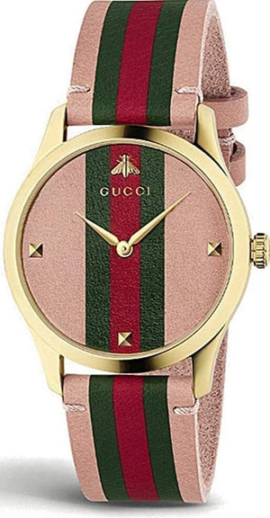 Gucci G Timeless Quartz Pink Dial Three Tone Leather Strap Watch For Women - YA1264118 Authentic Buy Shop Now