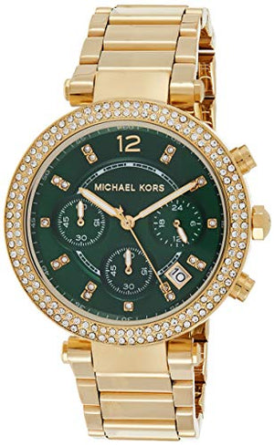 Michael Kors Parker Chronograph Green Dial Gold Steel Strap Watch for Women - MK6263 Authentic Buy Shop Now