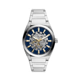 Fossil Everett Automatic Skeleton Blue Dial Silver Steel Strap Watch for Men - ME3220 Authentic Buy Shop Now