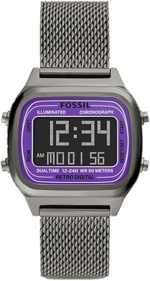 Fossil Retro Digital Purple Dial Grey Mesh Strap Watch for Men - FS5888 Authentic Buy Shop Now