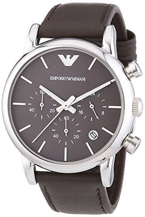 Emporio Armani Classic Chronograph Brown Dial Brown Leather Strap Watch For Men - AR1734 Authentic Buy Shop Now
