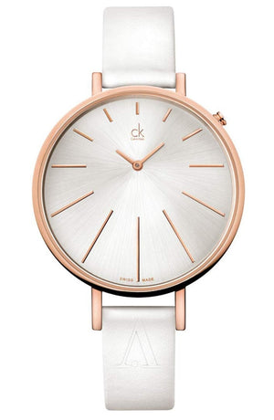Calvin Klein Equal Silver Dial White Leather Strap Watch for Women - K3E236L6 Authentic Buy Shop Now