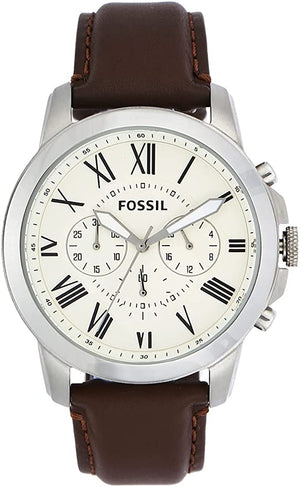 Fossil Grant Chronograph White Dial Brown Leather Strap Watch for Men - FS4735 Authentic Buy Shop Now