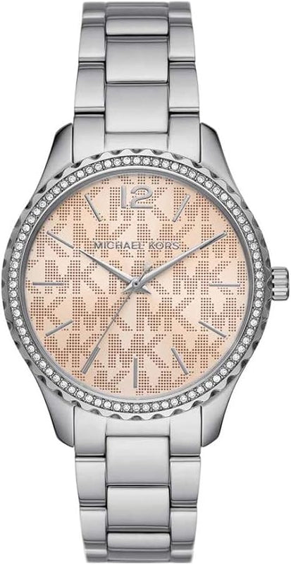 Michael Kors Layton Three Hand Pink Dial Silver Steel Strap Watch For Women - MK7298 Authentic Buy Shop Now