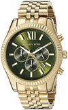 Michael Kors Lexington Chronograph Green Dial Gold Steel Strap Watch for Men - MK8446 Authentic Buy Shop Now