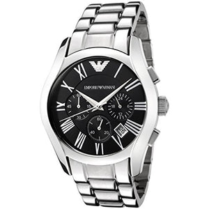 Emporio Armani Valente Chronograph Black Dial Silver Stainless Steel Watch For Men - AR0673 Authentic Buy Shop Now