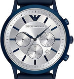 Emporio Armani Renato Chronograph Silver Dial Blue Silicone Strap Watch For Men - AR11026 Authentic Buy Shop Now