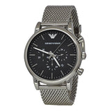 Emporio Armani Classic Chronograph Black Dial Silver Mesh Bracelet Watch For Men - AR1808 Authentic Buy Shop Now