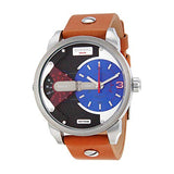Diesel Mini Daddy Blue & Black Dial Brown Leather Strap Watch For Men - DZ7308 Authentic Buy Shop Now