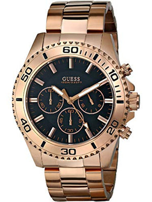 Guess Chaser Chronograph Black Dial Rose Gold Steel Strap Watch for Men - W0170G3 Authentic Buy Shop Now