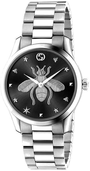 Gucci G Timeless Quartz Black Dial Silver Steel Strap Watch For Women - YA1264136 Authentic Buy Shop Now