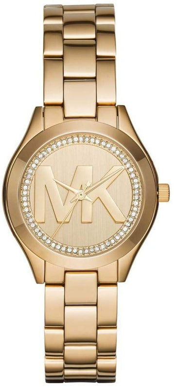Michael Kors Slim Runway Gold Dial Gold Steel Strap Watch for Women - MK3477 Authentic Buy Shop Now
