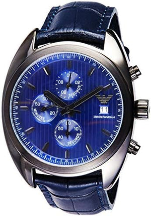 Emporio Armani Sportivo Chronograph Blue Dial Blue Leather Strap Watch For Men - AR6126 Authentic Buy Shop Now