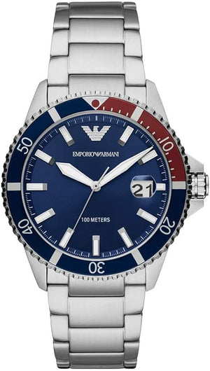 Emporio Armani Diver Quartz Blue Dial Silver Steel Strap Watch For Men - AR11339 Authentic Buy Shop Now
