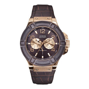 Guess Rigor Analog Brown Dial Brown Leather Strap Watch For Men - W0040G3 Authentic Buy Shop Now