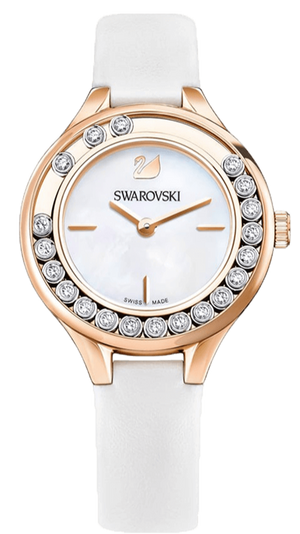 Swarovski Lovely Crystals Mother of Pearl Dial White Leather Strap Watch for Women - 5242904 Authentic Buy Shop Now