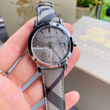 Burberry The City Grey Dial Checked Grey Leather Strap Watch for Women - BU9118 Authentic Buy Shop Now
