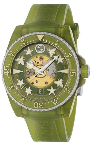 Gucci Dive Automatic Green Dial Green Rubber Strap Unisex Watch - YA136345 Authentic Buy Shop Now