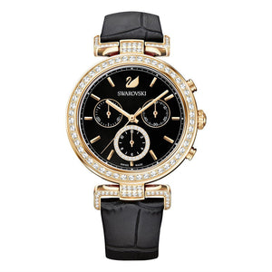 Swarovski Era Journey Chronograph Black Dial Black Leather Strap Watch for Women - 5295320 Authentic Buy Shop Now