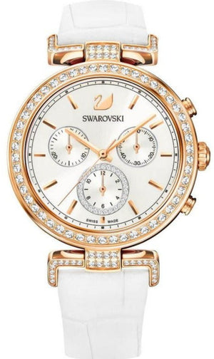 Swarovski Era Journey Silver Dial White Leather Strap Watch for Women - 5295369 Authentic Buy Shop Now