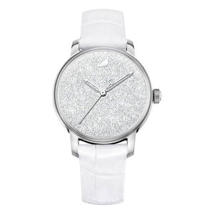 Swarovski Crystalline Hours Silver Dial White Leather Strap Watch for Women - 5295383 Authentic Buy Shop Now