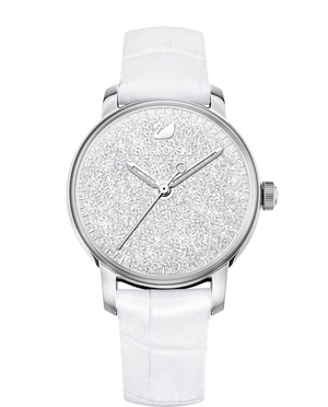 Swarovski Crystalline Hours Silver Dial White Leather Strap Watch for Women - 5295383 Authentic Buy Shop Now