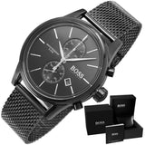 Hugo Boss Associate Black Dial Black Mesh Bracelet Watch for Men - 1513769 Authentic Buy Shop Now
