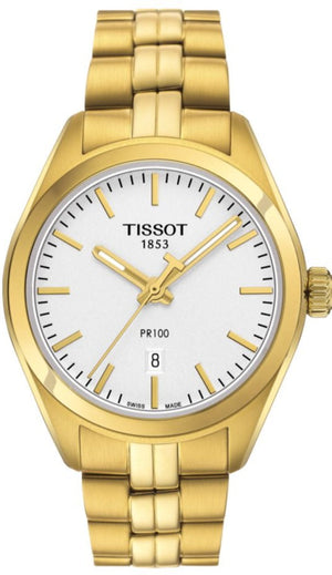 Tissot T Classic PR 100 Lady White Dial Gold Steel Strap Watch for Women - T101.210.33.031.00 Authentic Buy Shop Now