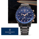 Maserati SFIDA Chronograph Blue Dial Grey Steel Strap Watch For Men - R8873640001 Authentic Buy Shop Now