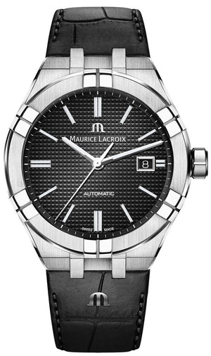 Maurice Lacroix Aikon Date Automatic Black Dial Black Leather Strap Watch For Men - AI6008-SS001-330-1 Authentic Buy Shop Now