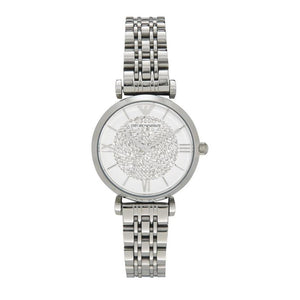 Emporio Armani Gianni T Bar White Crystal Pave Dial Silver Stainless Steel Strap Watch For Women - AR1925 Authentic Buy Shop Now