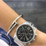 Michael Kors Runway Chronograph Black Dial Silver Steel Strap Watch For Women - MK5708 Authentic Buy Shop Now