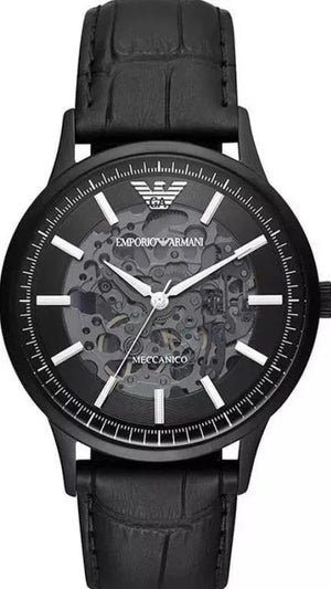 Emporio Armani Meccanico Automatic Black Dial Black Leather Strap Watch For Men - AR60042 Authentic Buy Shop Now