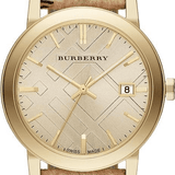 Burberry The City Gold Dial Haymarket Brown Leather Strap Watch for Women - BU9026 Authentic Buy Shop Now