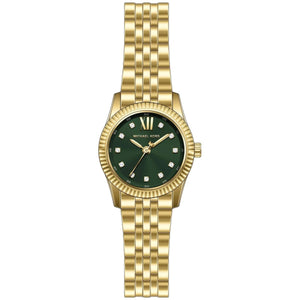 Michael Kors Lexington Pave Three-Hand Green Dial Gold Steel Strap Watch for Women - MK4842 Authentic Buy Shop Now
