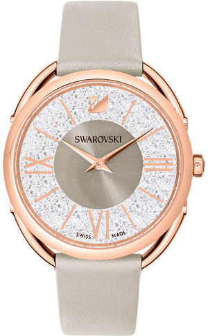 Swarovski Crystalline Glam Silver Dial Grey Leather Strap Watch for Women - 5452455 Authentic Buy Shop Now
