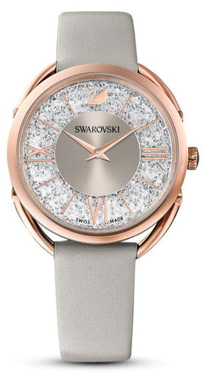 Swarovski Crystalline Glam Silver Dial Grey Leather Strap Watch for Women - 5452455 Authentic Buy Shop Now