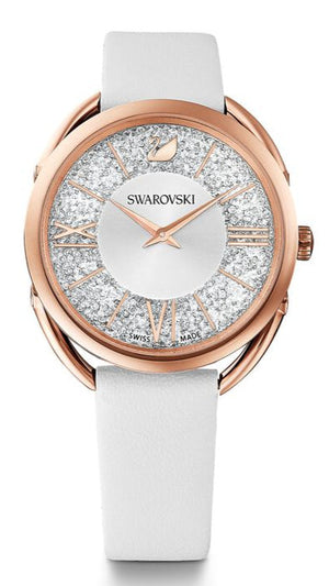 Swarovski Crystalline Glam Silver Dial White Leather Strap Watch for Women - 5452459 Authentic Buy Shop Now