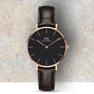 Daniel Wellington Classic Petite York Black Dial Brown Leather Strap Watch For Women - DW00100170 Authentic Buy Shop Now