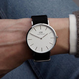 Daniel Wellington Classic Cornwall White Dial Black Nylon Strap Watch For Men - DW00100258 Authentic Buy Shop Now