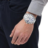 Diesel Mega Chief Chronograph White Dial Silver Steel Strap Watch For Men - DZ4477 Authentic Buy Shop Now