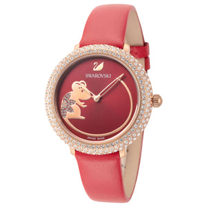 Swarovski Crystal Frost Red Dial Red Leather Strap Watch for Women - 5519226 Authentic Buy Shop Now