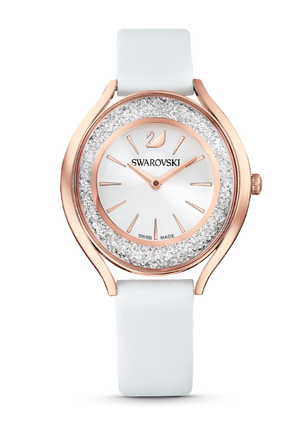 Swarovski Crystalline Aura Silver Dial White Leather Strap Watch for Women - 5519453 Authentic Buy Shop Now