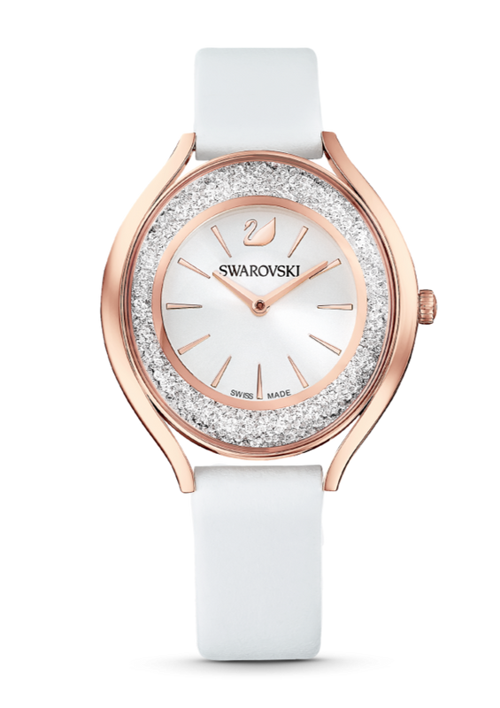 Swarovski Crystalline Aura Silver Dial White Leather Strap Watch for Women - 5519453 Authentic Buy Shop Now