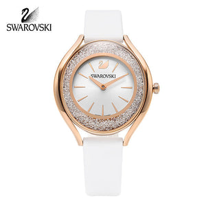 Swarovski Crystalline Aura Silver Dial White Leather Strap Watch for Women - 5519453 Authentic Buy Shop Now