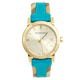 Burberry Heritage Gold Dial Blue Leather Strap Watch for Women - BU9112 Authentic Buy Shop Now