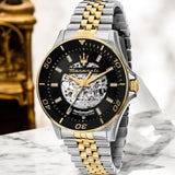 Maserati SFIDA Automatic Skeleton Black Dial Two Tone Steel Strap Watch For Men - R8823140010 Authentic Buy Shop Now