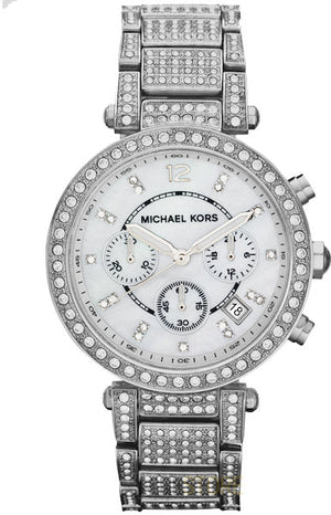 Michael Kors Parker Mother of Pearl Dial Diamonds Silver Steel Strap Watch for Women - MK5572 Authentic Buy Shop Now