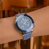 Swarovski Octea Lux Chrono Blue Dial Blue Leather Strap Watch for Women - 5580600 Authentic Buy Shop Now
